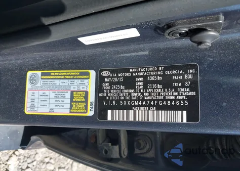 2015 Kia Optima Lx из США, поврежденный, VIN 5XXGM4A74FG484655